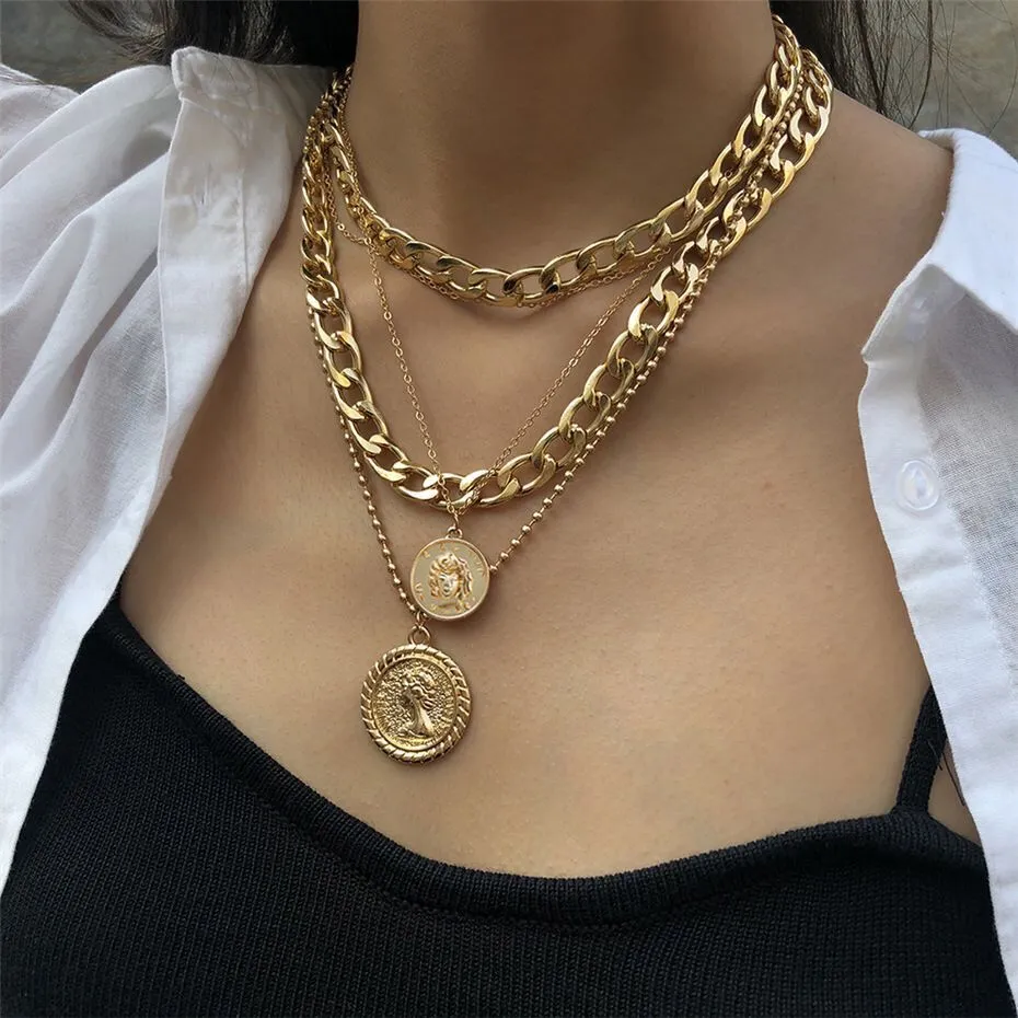 Multi Layered Round Label Pendant Necklace For Women Fashion Trend Necklace 1