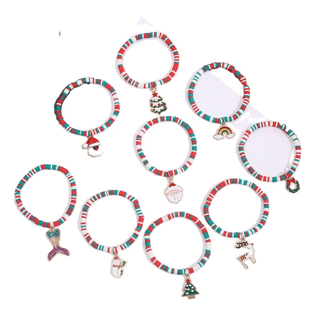 Manufacturer Wholesale Children's Cartoon Christmas Tree Pendant Bracelet Soft Clay Beads Beaded Bracelet 1