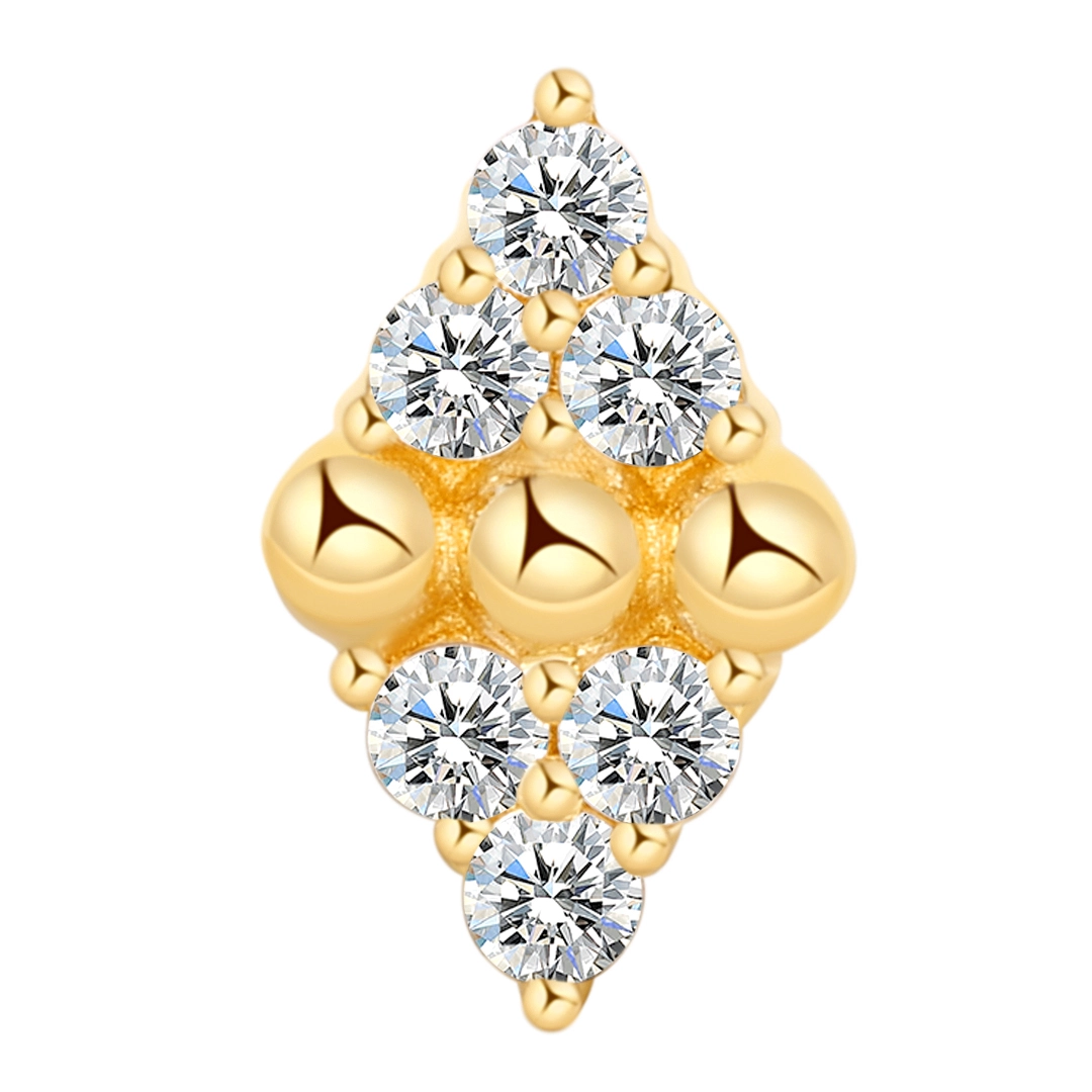 Eternal Metal 14k Solid Gold Cz Rhomboid Earring Piercing Jewelry Threadless Push Ends Tops With Zircon Stone 1
