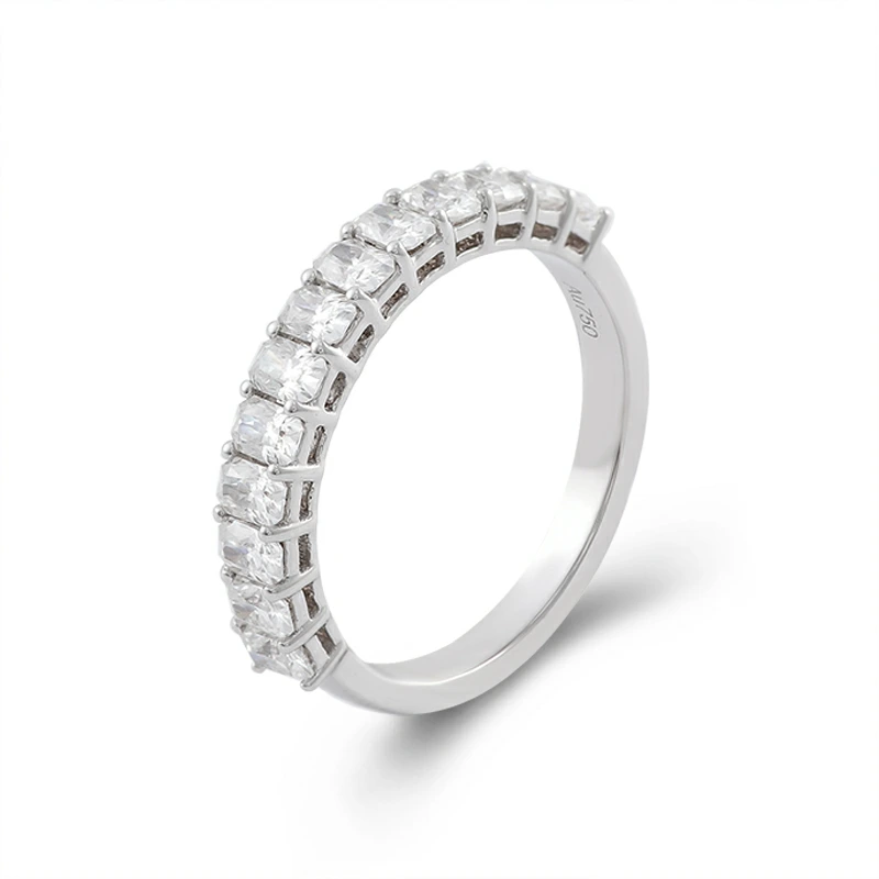 Korean Style Women Fashion Ring 18k White Gold Half Eternity Oval Diamond Band 1