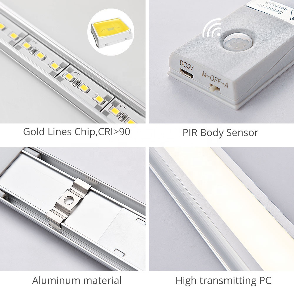 Rechargeable Motion Sensor 40CM 60CM Kitchen Showcase Dimmable USB Rechargeable LED Cabinet Light 6