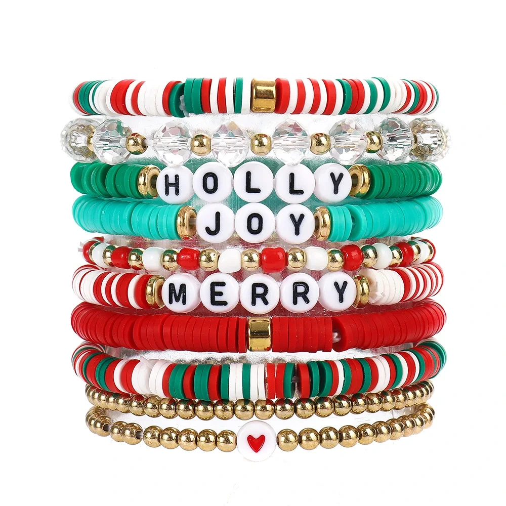 10pcs Friendship Crystal Polymer Clay Beaded Bracelets Set 1