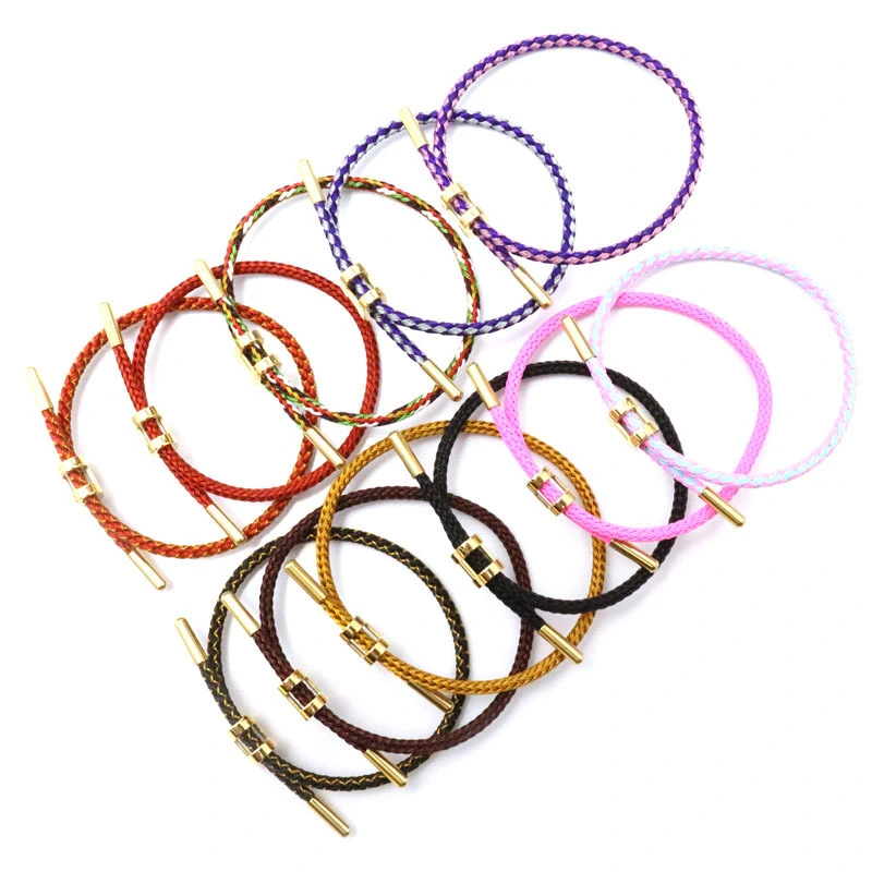 3d I-shaped Buckle Waterproof Hand Rope Bracelet For Men And Women Wearing Gold Colored Woven Steel Wire Rope Leather Rope1 1