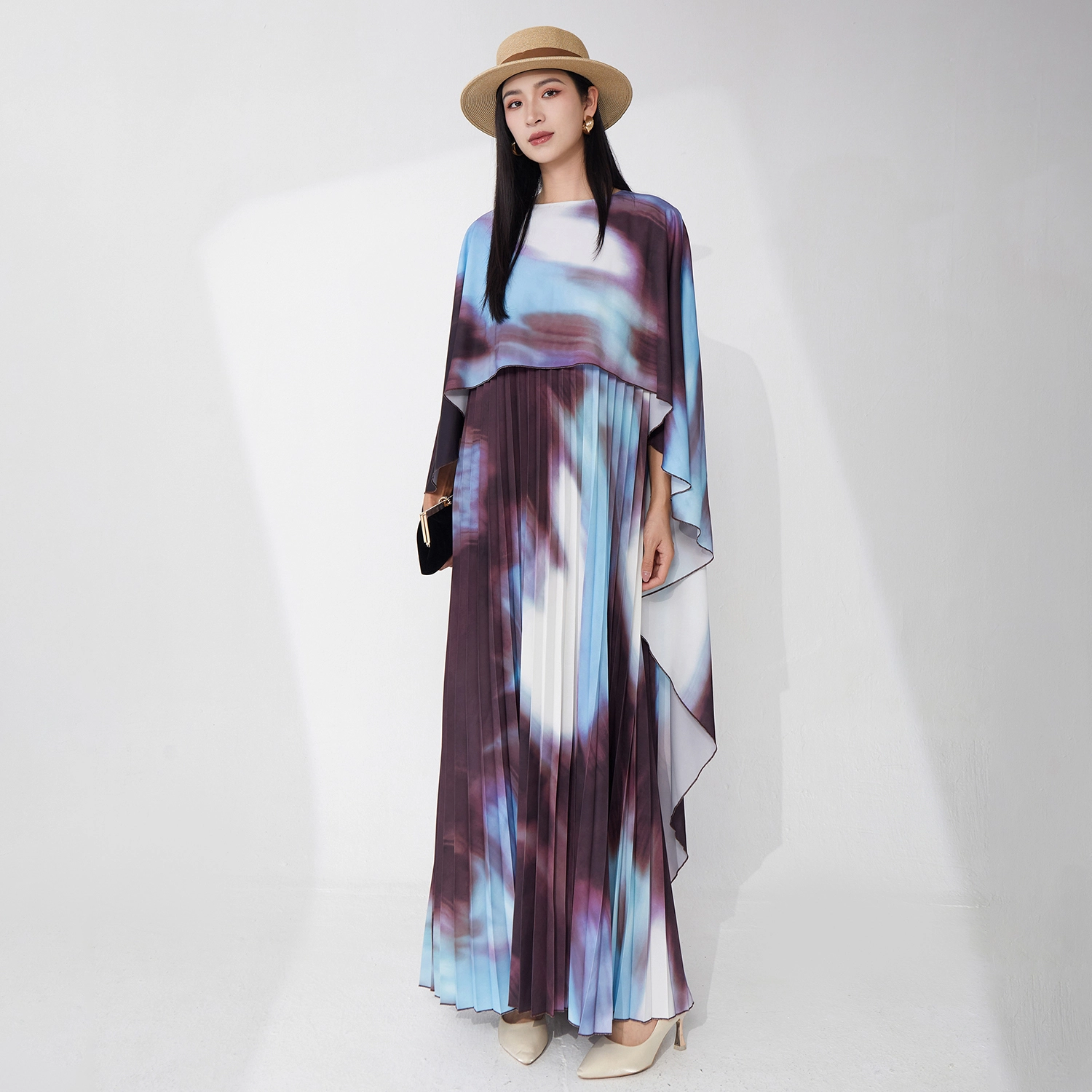 Wholesale 2025 Miyake Pleated Cape Dress – Elegant Loose One-piece Party Dress for Women’s Summer Fashion 1