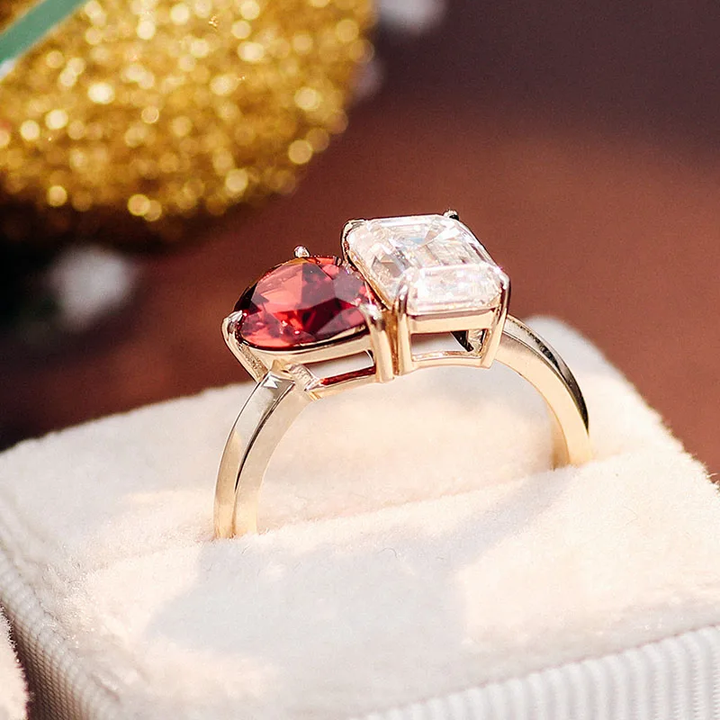 Pear Cut Ruby <000000> Emerald Cut Moissanite Et Moi Ring 18k Yellow Gold Loose Moissanite Ring Women Jewelry Ring 11
