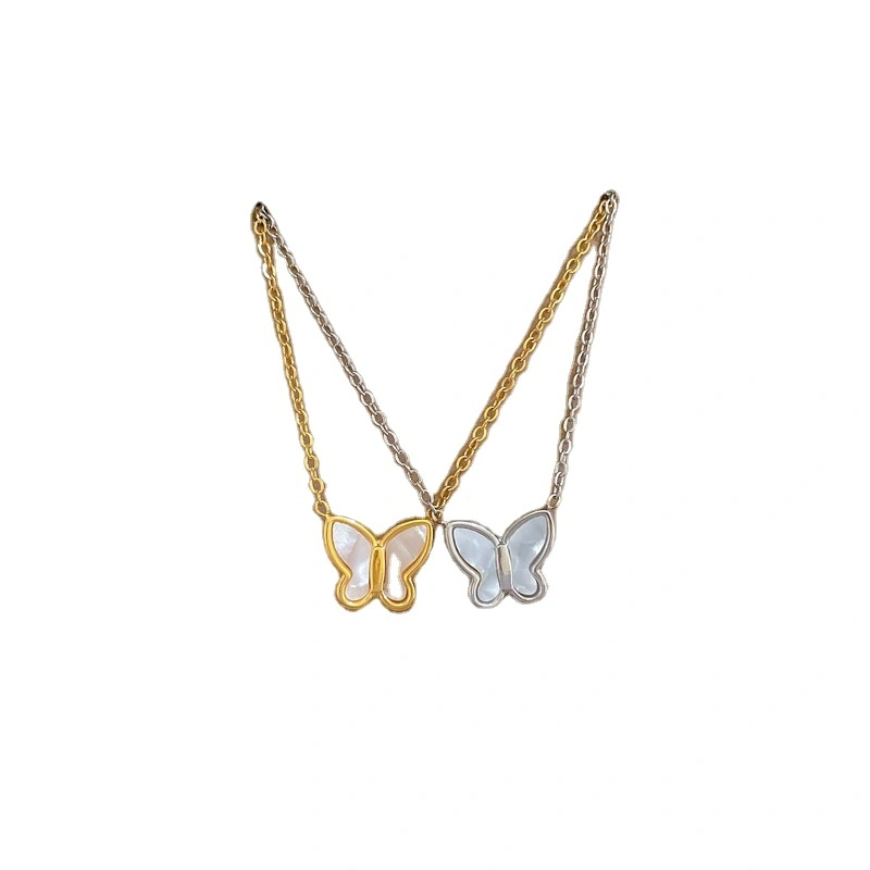 Wholesale Shell Butterfly Temperament Personality Minimalist Style True Gold Necklace Female Instagram Collar Chain 1