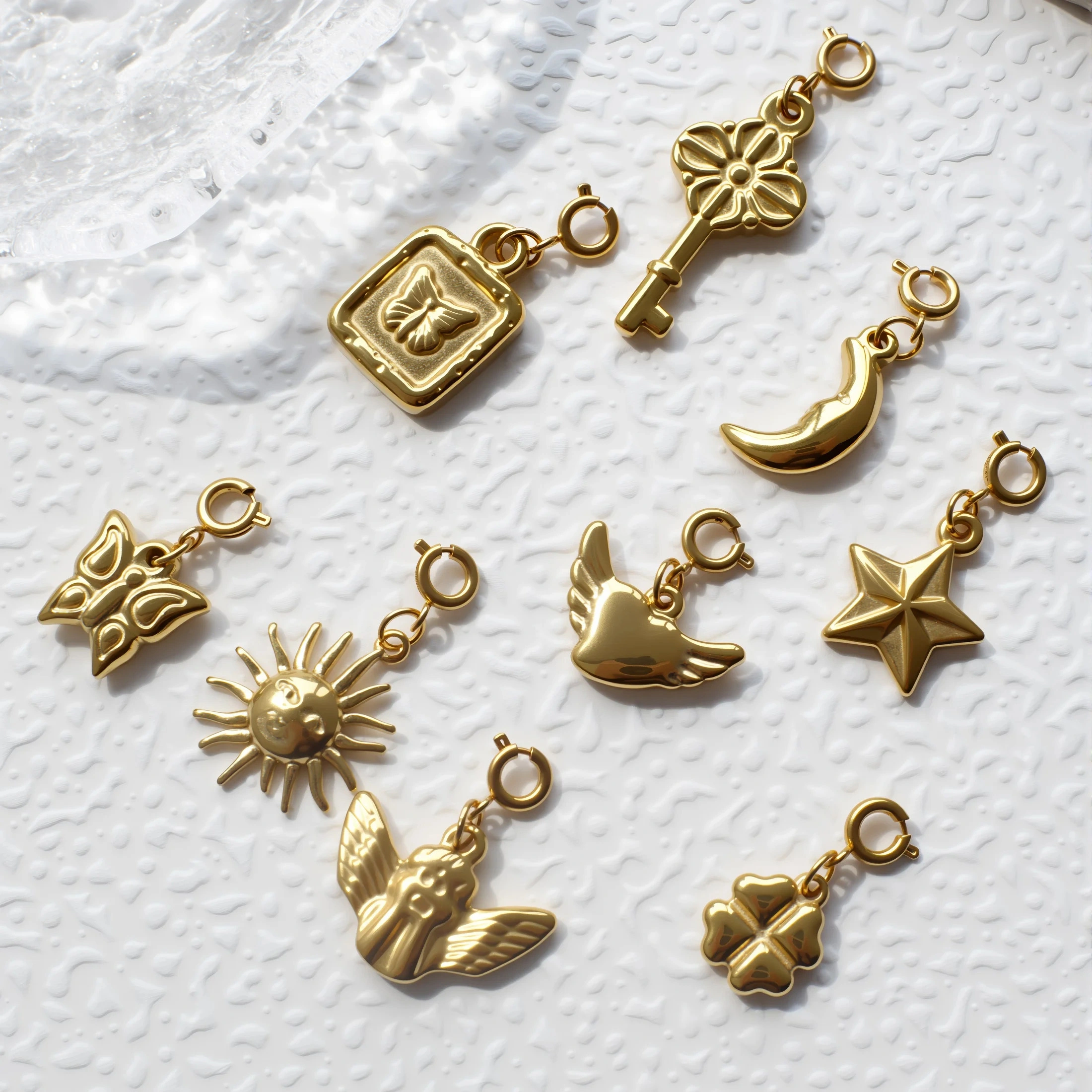 2025 New Wholesale Fashion Heavy Industry Stainless Steel Gold Necklace Pendant Angel Key Love Butterfly Series 1