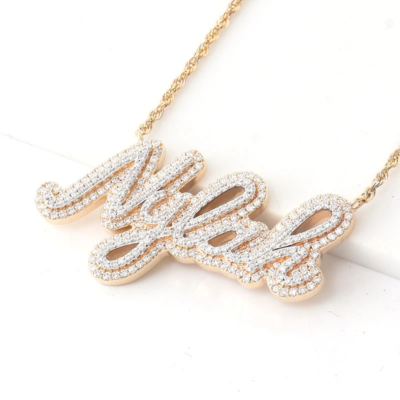 Letter Custom Necklace Hot Sale Yellow Gold Plated Fine Jewelry Necklace Melee Def Moissanite Pendant Chain Necklace 1