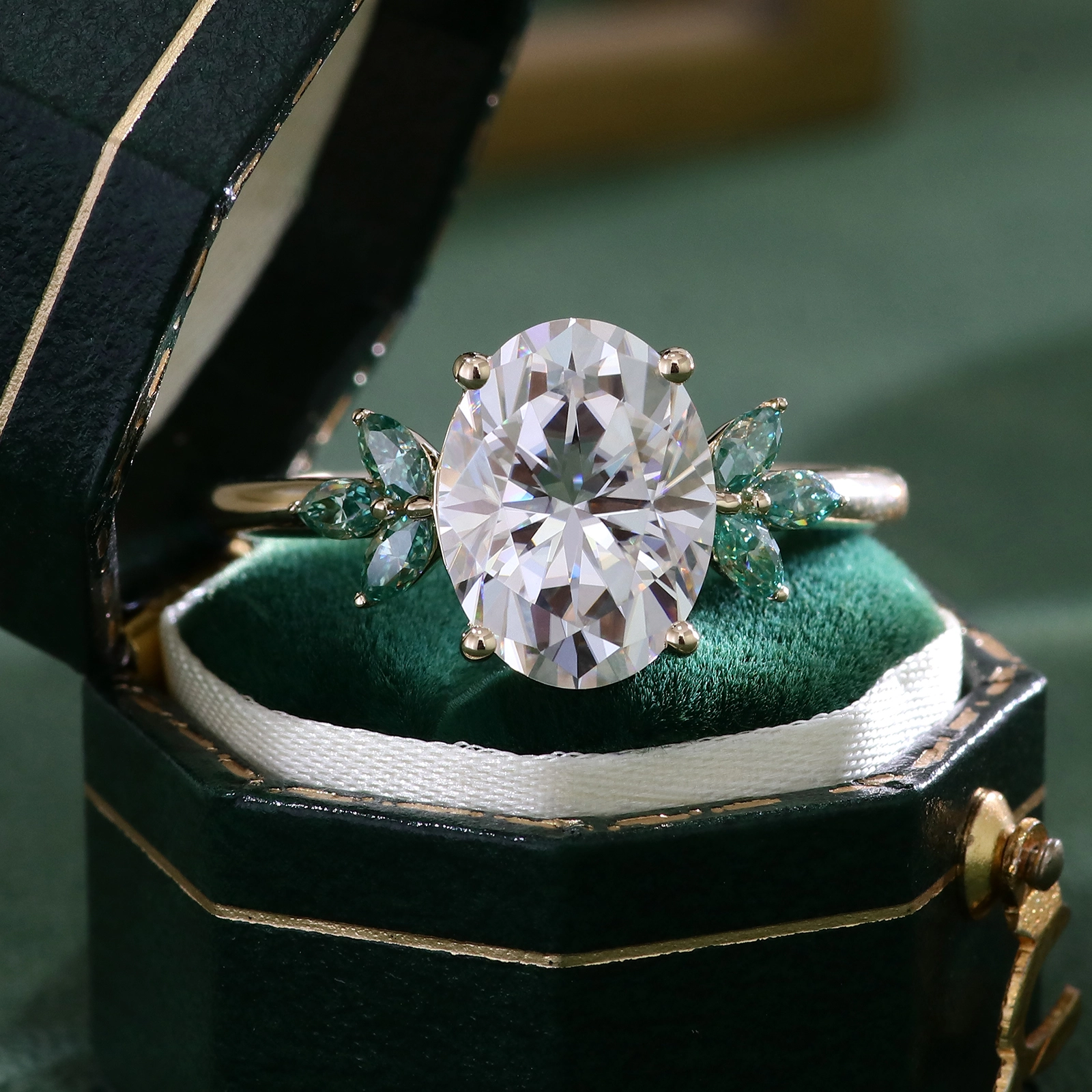 Bagues de fiançailles de mariage en or jaune véritable 10 carats, 14 carats, 18 carats, coupe ovale, moissanite, bijoux pour femmes 1