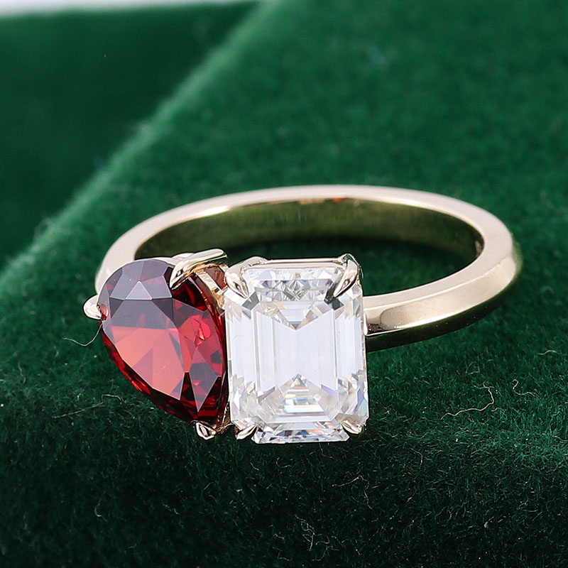 Pear Cut Ruby <000000> Emerald Cut Moissanite Et Moi Ring 18k Yellow Gold Loose Moissanite Ring Women Jewelry Ring 12