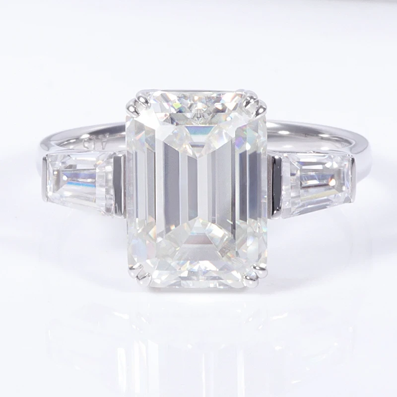 Provence Jewelry 18K White Gold 3ct Emerald Cut Moissanite Def Color Classic Style 3 Stone Rings Gift 1