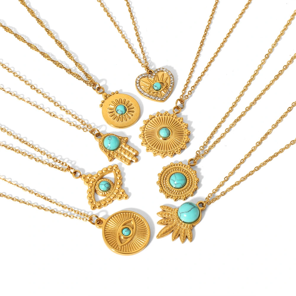Love Devil Eye Pendant Necklace Jewelry Gold Turquoise Stainless Steel French Vintage For Women 18k Gold Plated Chain 1