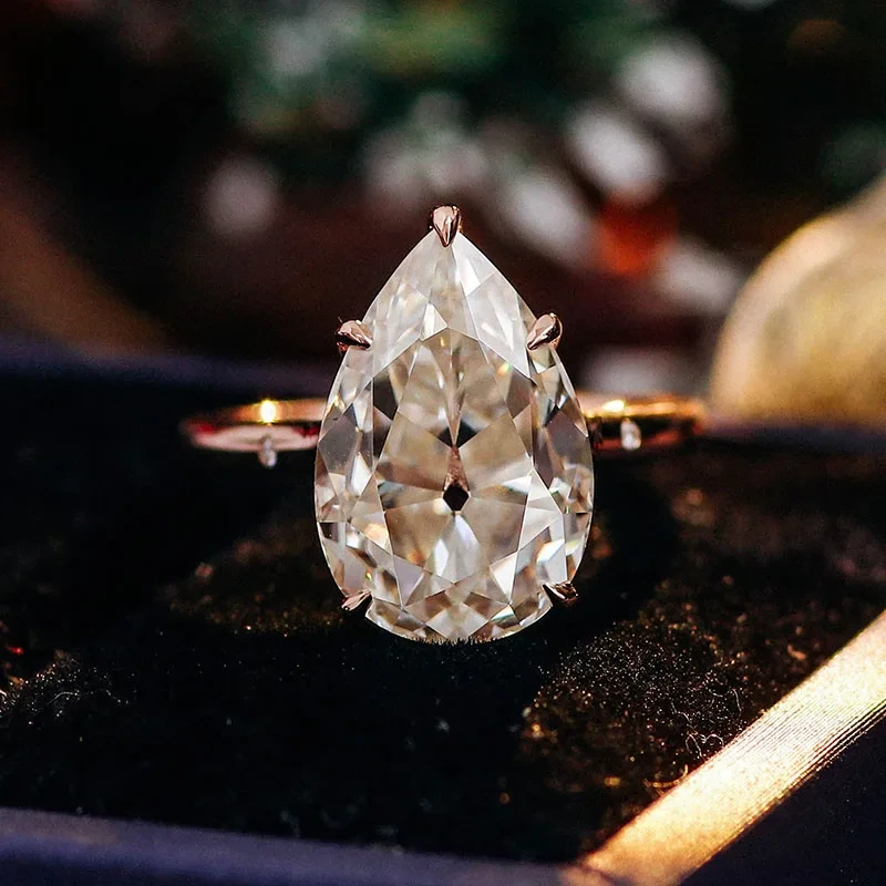 Couleur de def personnalisée en gros forme de poire 1,5 carat ct ring Moisanite 14k anneau de fiançailles de mariage en or 1