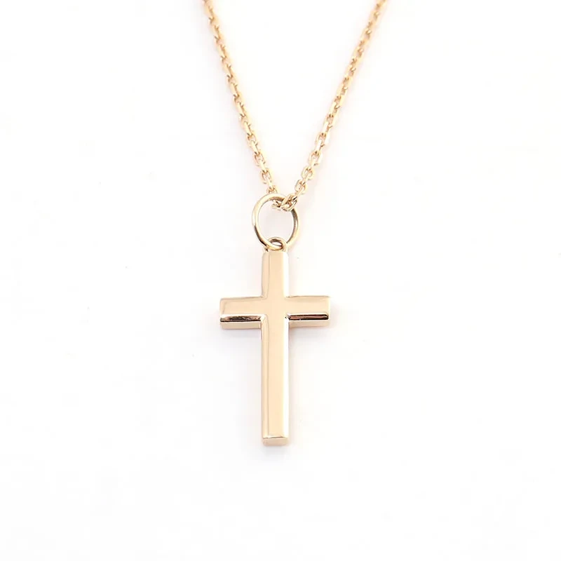 14k Gold Dainty Cross Necklace Plain Gold Crucifix Pendant Religious Necklace Solid Gold Cross Necklace Special Gift For Mom 1