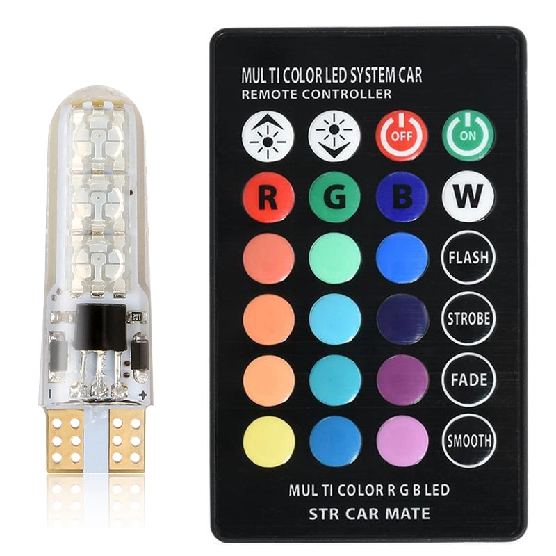 طقم إضاءة LED للسيارة T10 سيليكون - لمبات سيارة RGB LED مع جهاز تحكم عن بعد 1