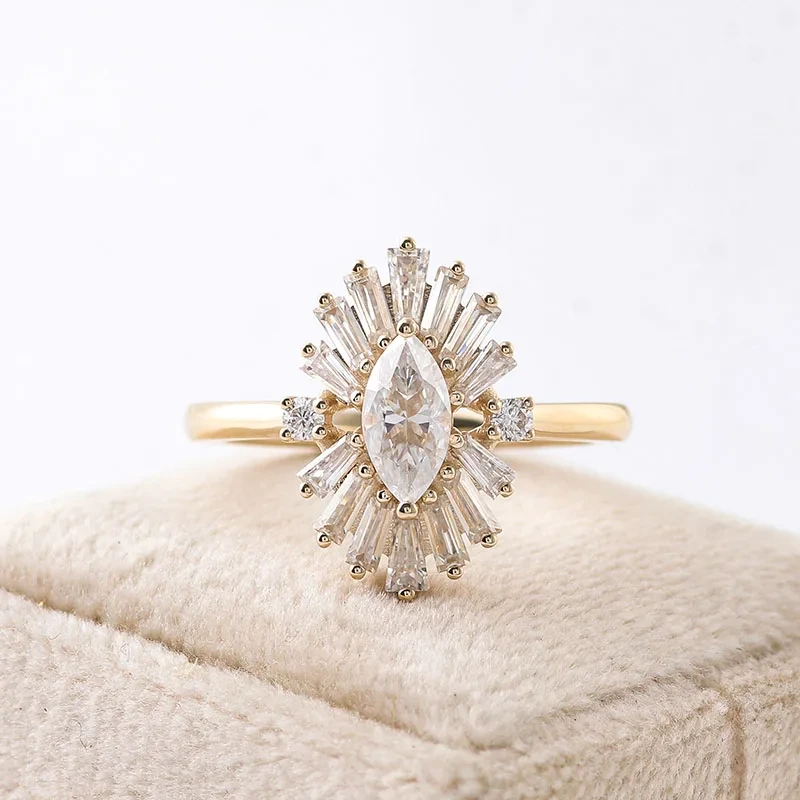 Cluster fiançailles vintage vvs1 marquise baguette Moissanite cluster ring ring Moisanite cluster fiançailles 1