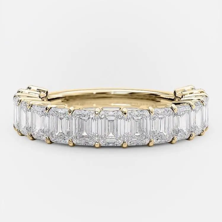 13pcs Half Eternity Band 0.2ct Emerald Cut Lab Diamond Def-vs Semi Paved Emerald Band In 14k 1