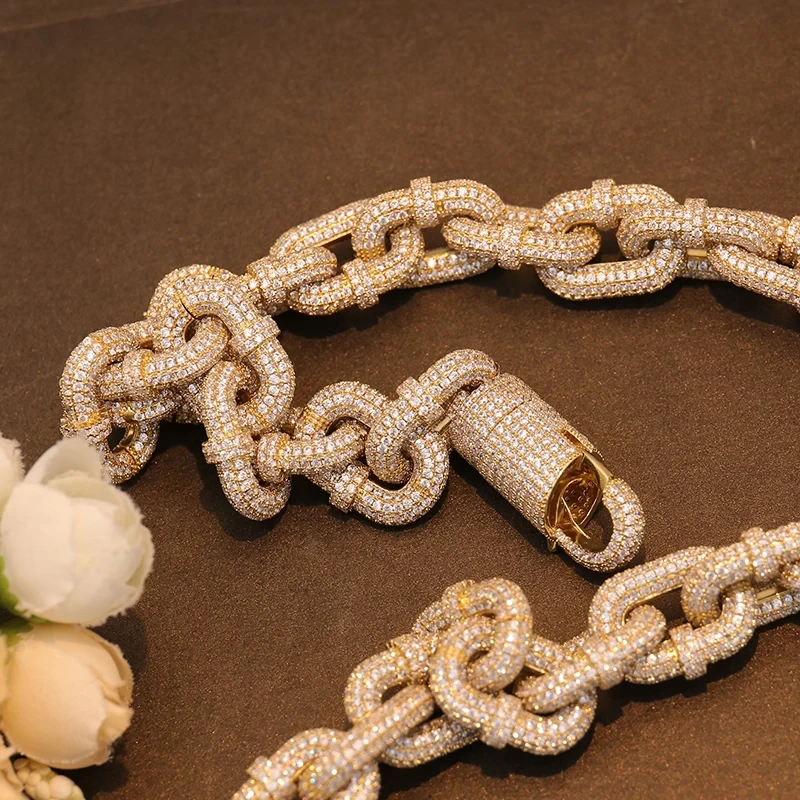 Provence Jewelry Hip Hop Custom 15mm Moissanite Diamond Chain Link Jewelry 10k Yellow Solid Gold Cuban Chain 1