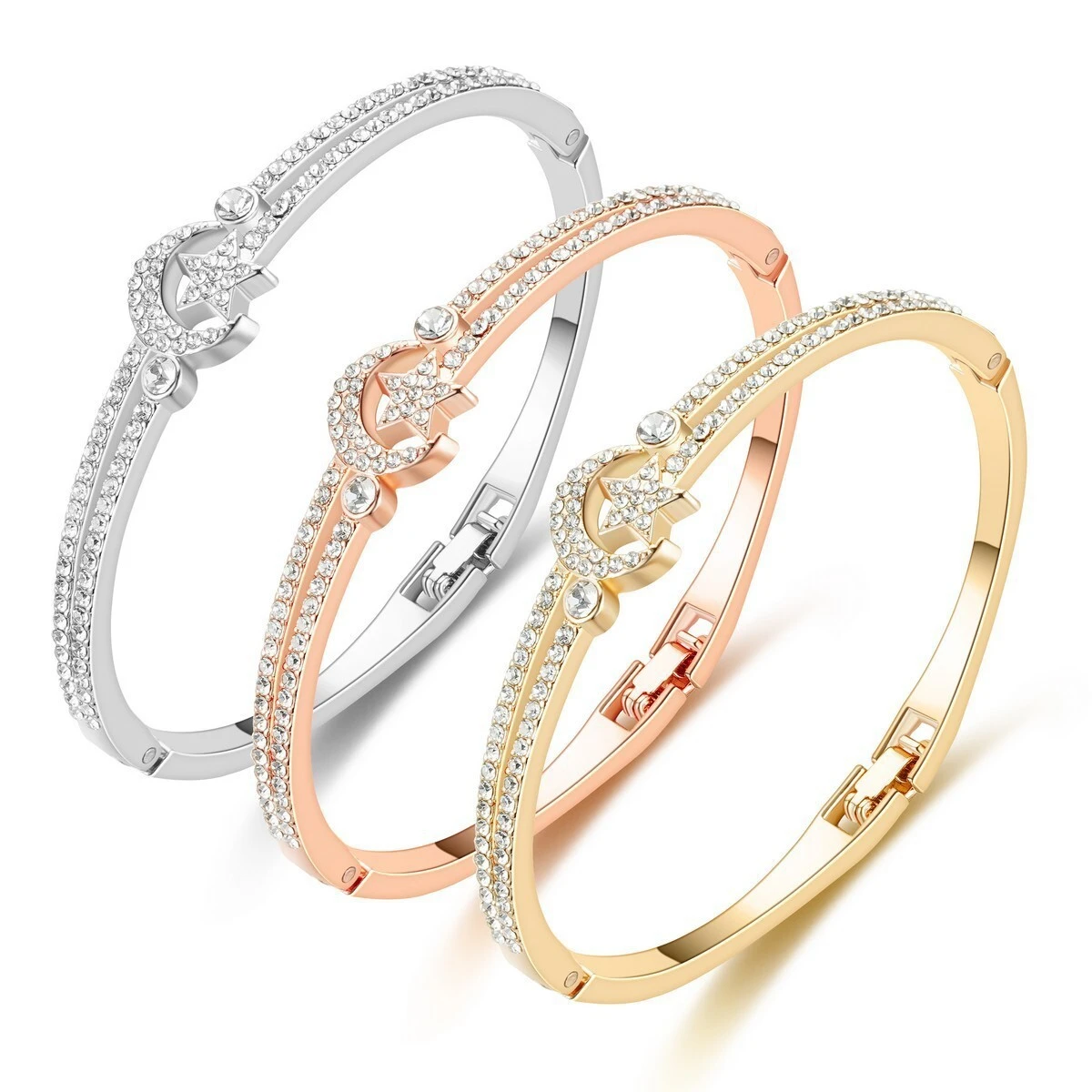 Temperament Studded With Diamonds Stars Moon Bracelet Rose Gold Bracelet High-end Sense Sparkling Diamond Female Bracelet 1