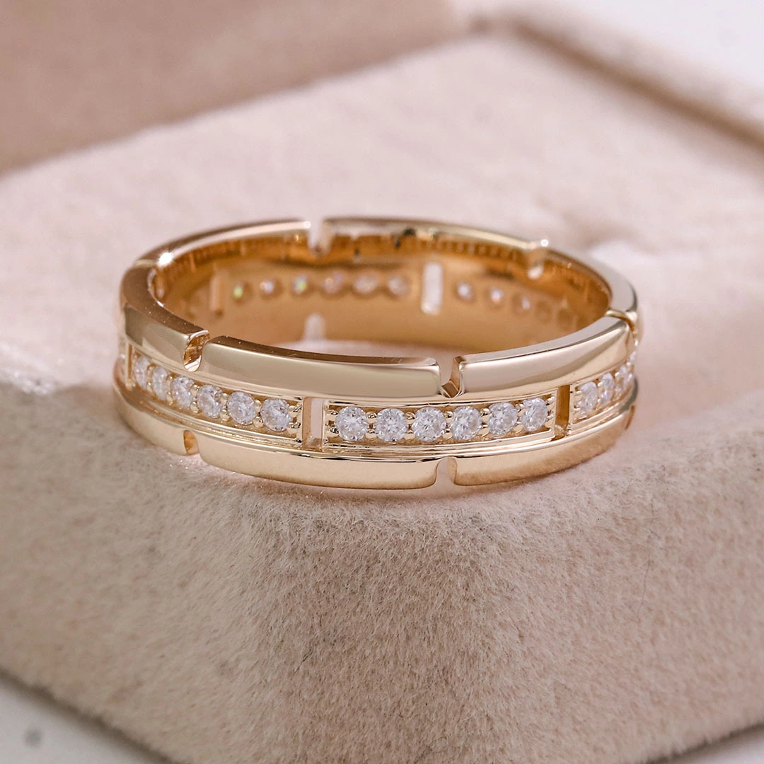 Anillo de oro macizo de 14 quilates con moissanita de corte brillante redondo de estilo clásico, precio al por mayor. 1