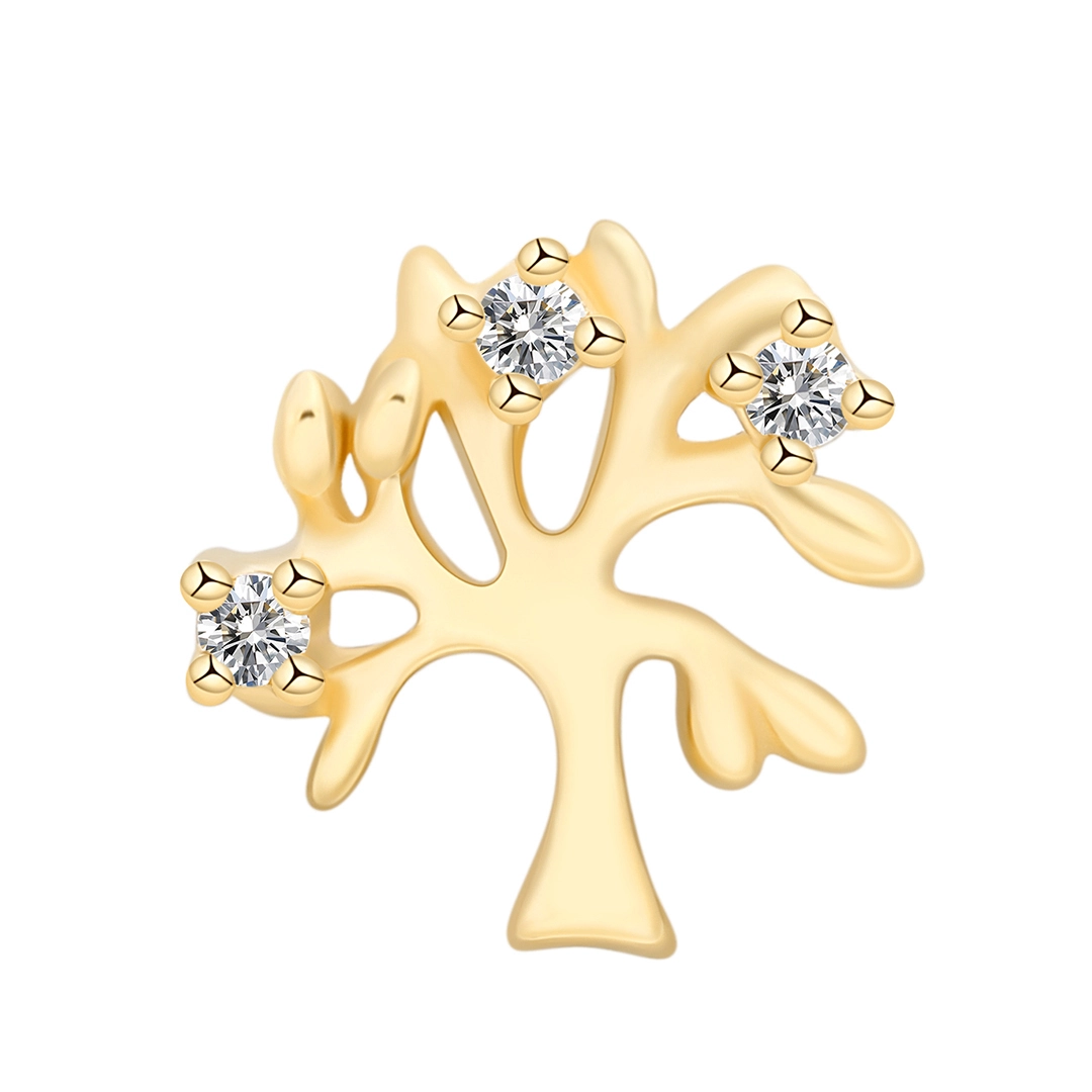 Eternal Metal 14k Solid Gold Cz Life Tree Earring Cute Zircon Stone Threadless Push Ends Wedding Fashion Piercing Jewelry 1