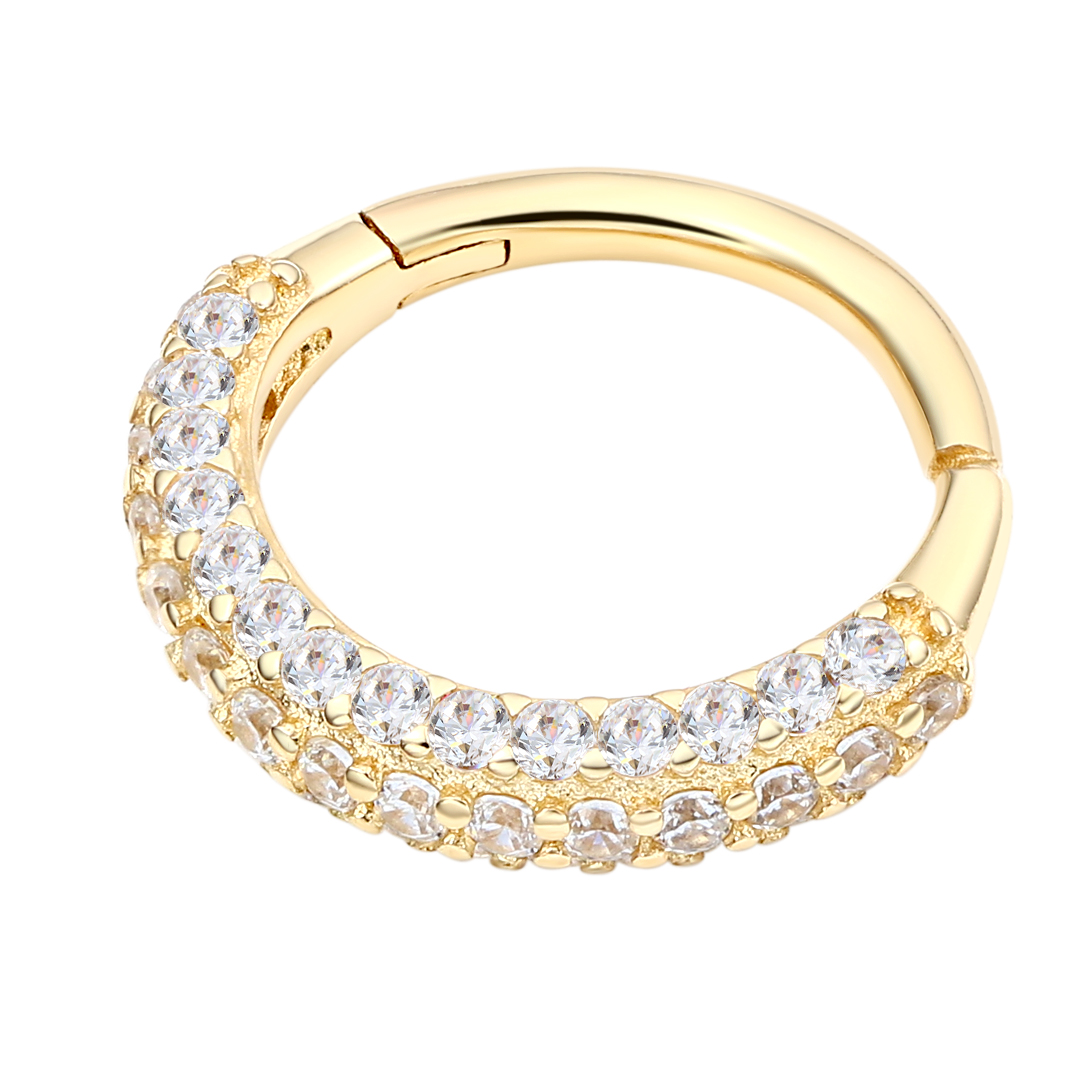 Eternal Metal 14k Solid Gold Multiple Paved 5a Cz Hinged Segment Hoop Clicker Cartilage Tragus Nose <000000> Ear Piercing Jewelry 5