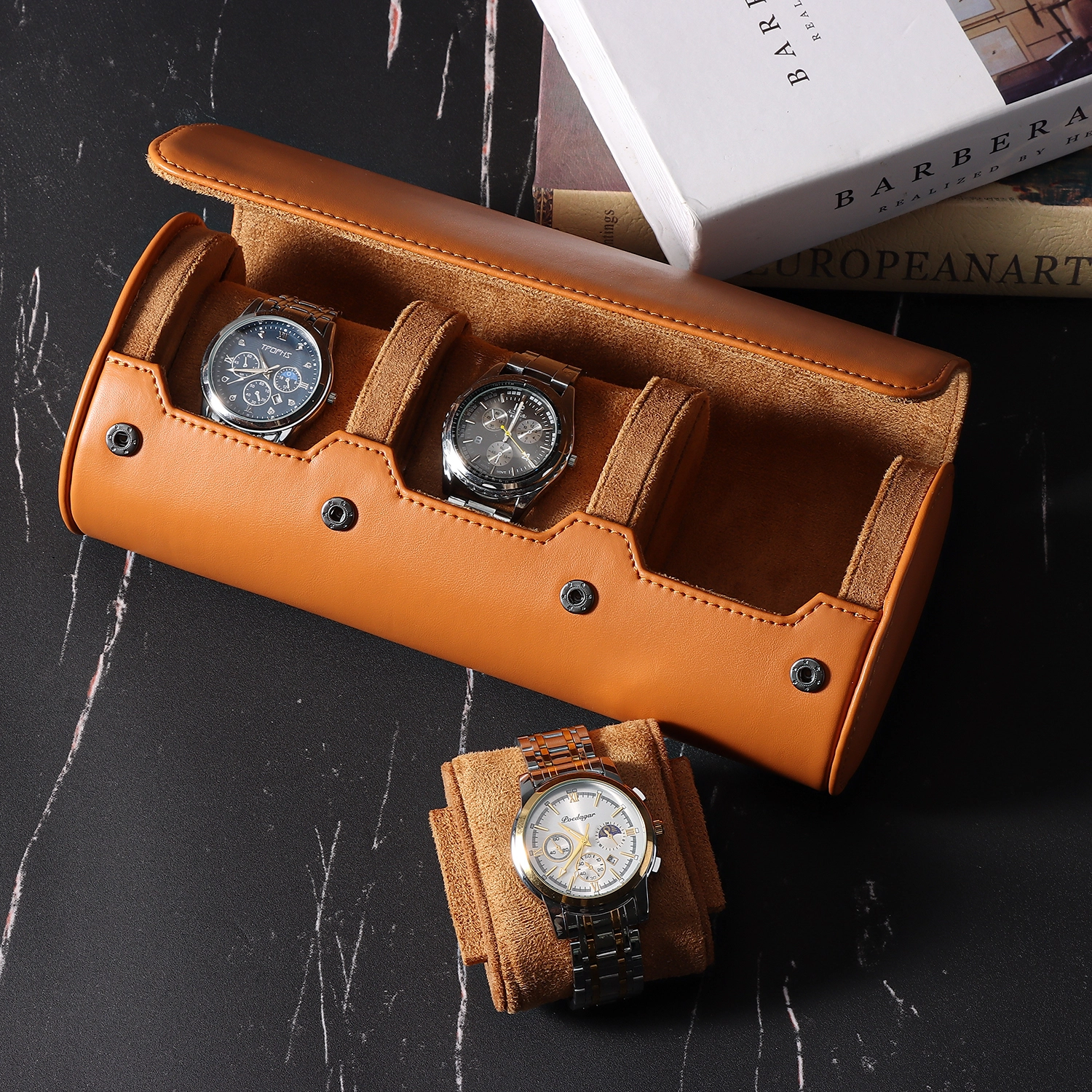 Leather Watch Roll Case for 3 Watches with Custom Logo 1
