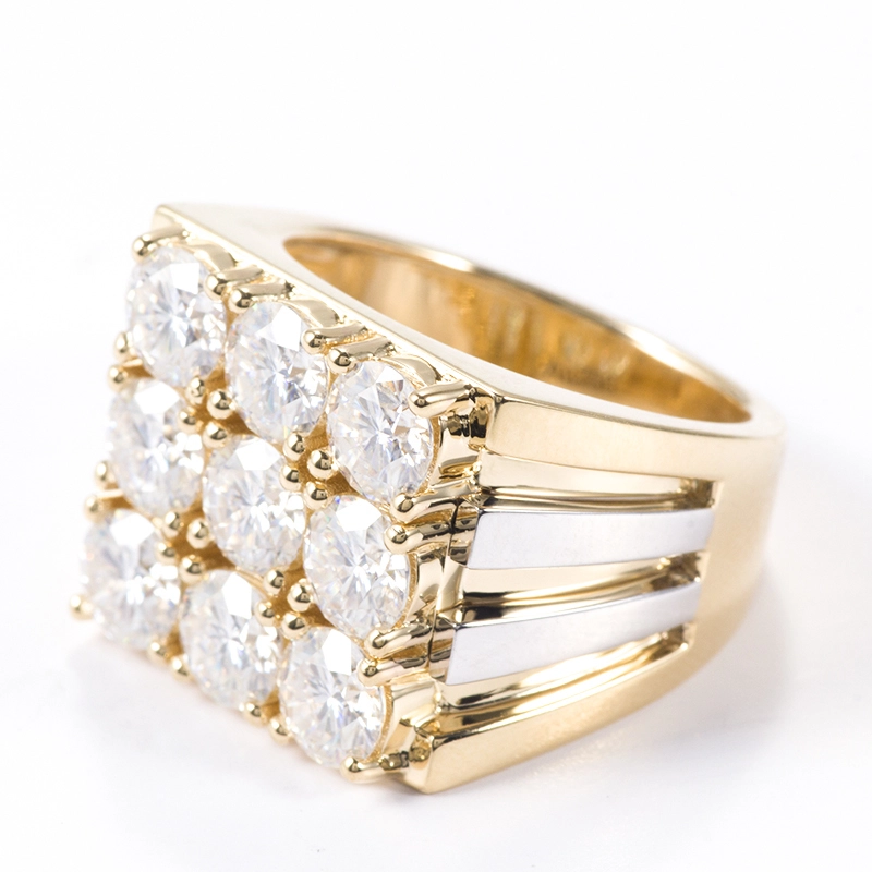 Diamond Cluster Mens Ring 18k Yellow Gold Honeycomb Moissanite Diamond Cluster Ring Men's Pinky Engagement Ring Gift For Him 1