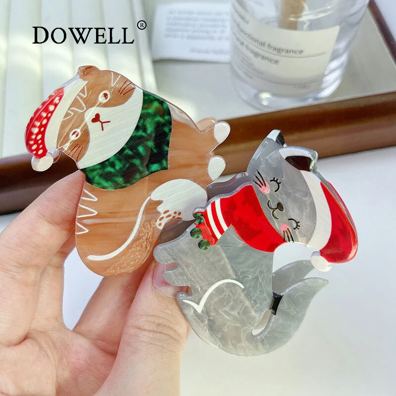 Dowell Christmas Niche Patchwork Design Animal Shape Decorative Acetate Custom Hair Clips 1