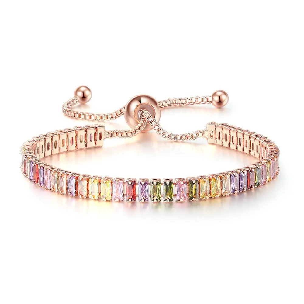 Colorful Zircon Bracelet Women's Full Diamond Crystal Tennis Birthday Bracelet Christmas Present 1