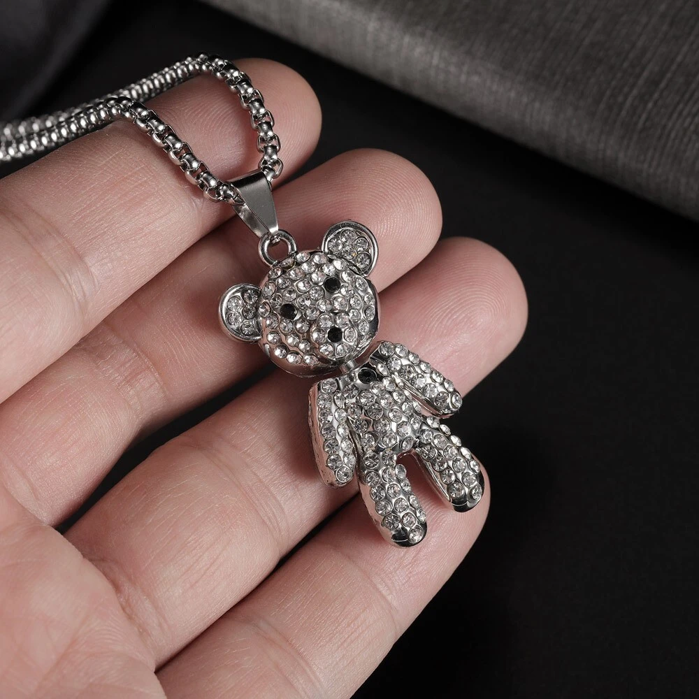Provence Schmuck Unisex Bär Hip Hop Anhänger Trendy Style tägliches Leben Nahkampf Moissanit Stein Anhänger Halskette 1