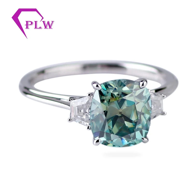 Bague de mariage en or blanc 10 carats, vert clair, taille coussin antique, moissanite, pour femme 1