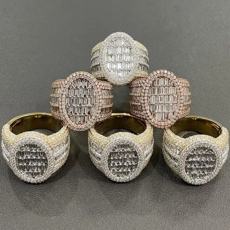 Full Iced Design -Schnitzer Sets Mens Eced White Gold Moissanit Diamond Ring Brief Gravave Hip Hop Hot Sale Ring 1