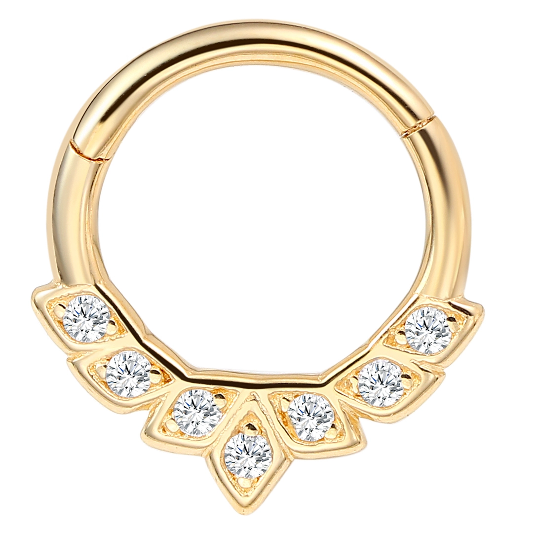 Eternal Metal 14k Solid Gold Womens Earrings Facing Flora Paved Cz Hinged Segment Hoop Ring Septum  Tragus Piercing Jewelry 1