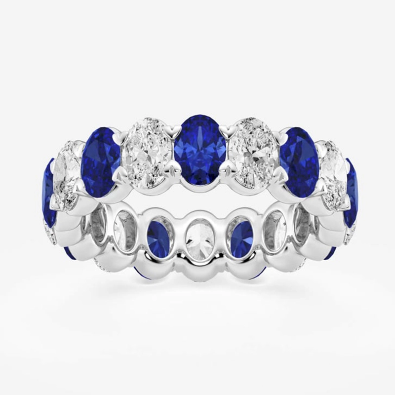 5,0x3,0 mm Laboratoire de coupe ovale créé sapphir saphir blanc Moissanite Diamond 14k Solid Gold Eternity Band 1