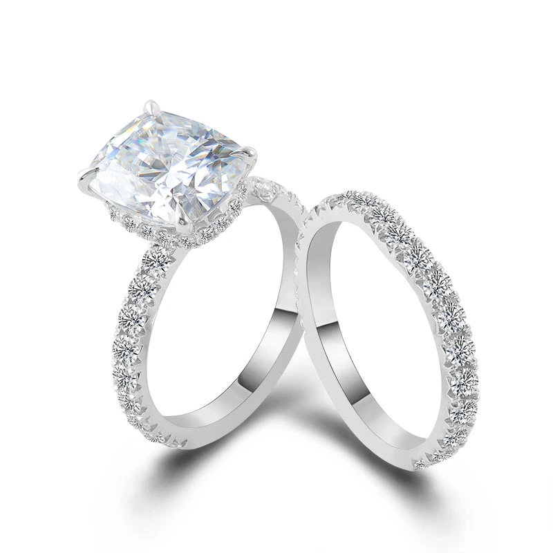 Bijoux Moisanite 2.5ct coussin diamant anneau engagé Matching 3/4 Eternity Band White Gold 14K Ring Set pour les femmes 1
