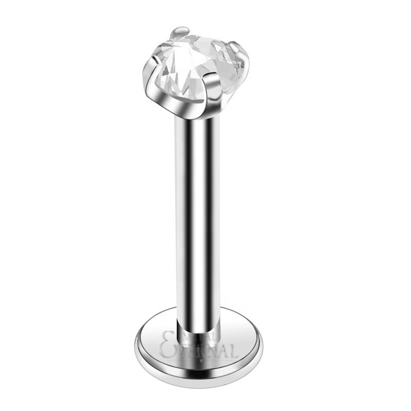 Eternal Metal Astm F136 Titanium Prong Setting Cz Internally Threaded Labret Stud Jewelry 1