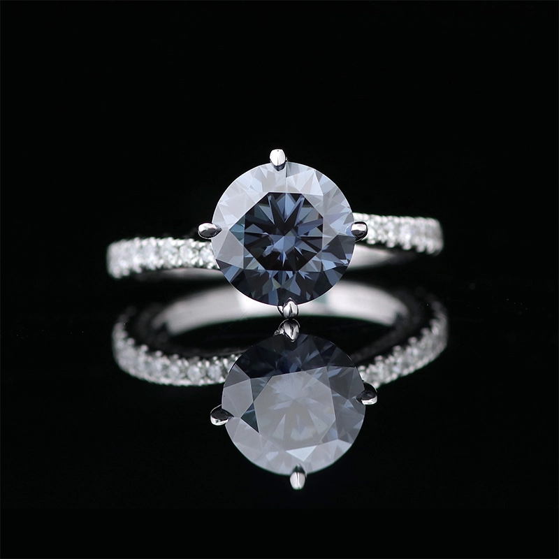رمادي خاتم الخطوبة السماوي Moissanite 14 كيلو أبيض الذهب مزدوج حلقة 2Ct جولة قطع الرمادي المجوهرات الماس Moissanite الرمادية 1