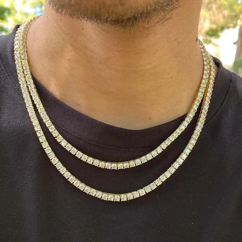 Bridesmaid Gifts White Gold Plated Silver 4mm Moissanite Diamond Tennis Chain Choker Necklace 1