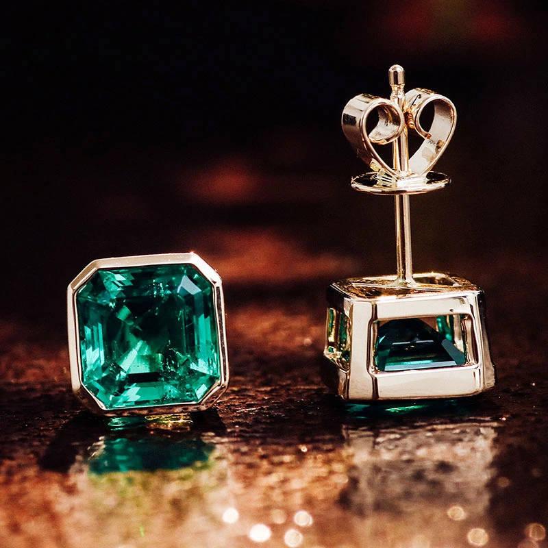 Custom 1.5 Carat Bezel Set Asscher Moissanite Diamond Stud Earrings Ladies Jewelry Fashion 14k Gold Stud Earrings 1