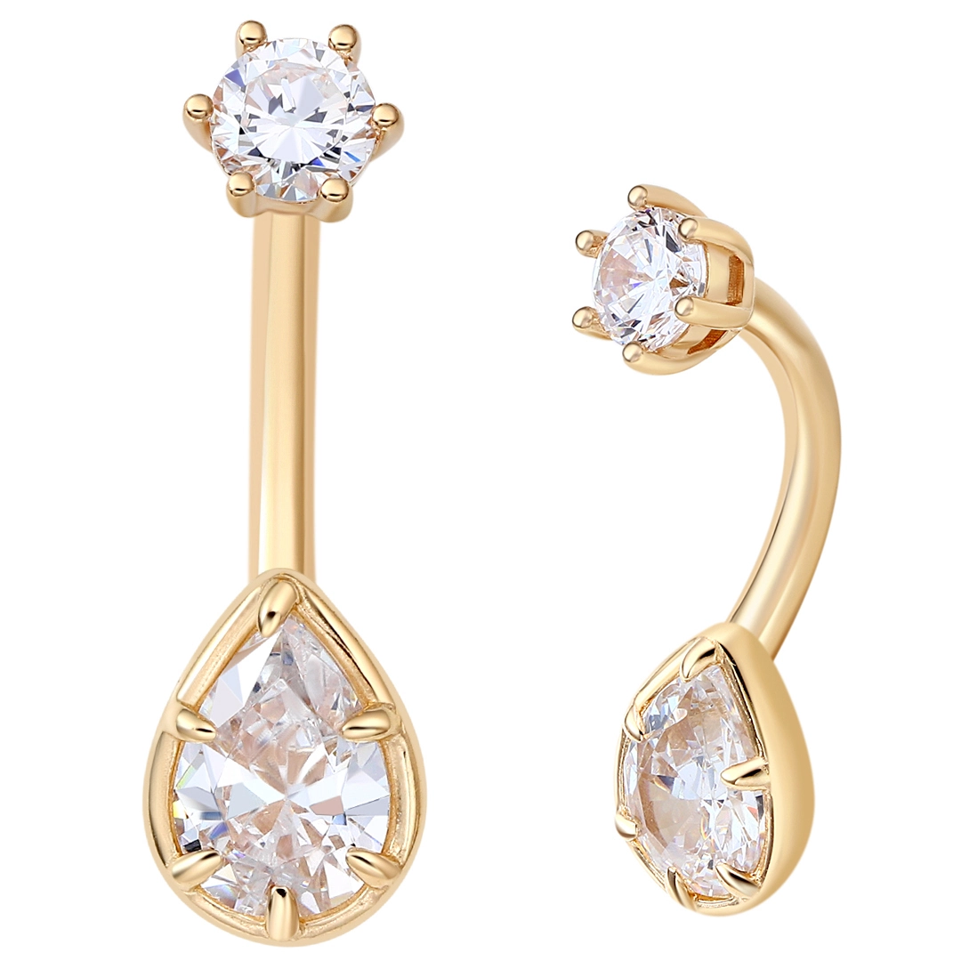Eternal Metal 14k Solid Gold Internally Threaded Navel Rings Walter Drop Shape 5a Clear Zircon Body Piercing Jewelry Wholesale 1