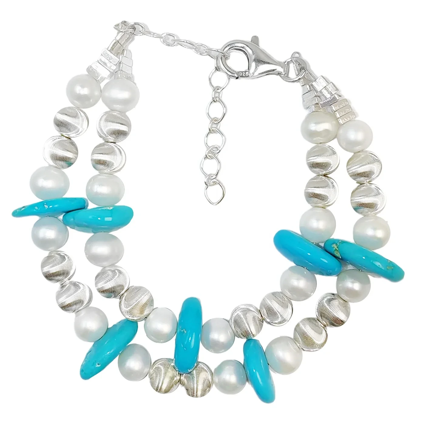 Double Winter Natural Turquoise Bracelet Pearl With S925 Silver Exquisite Bracelet High Jewelry Designer Custom 1