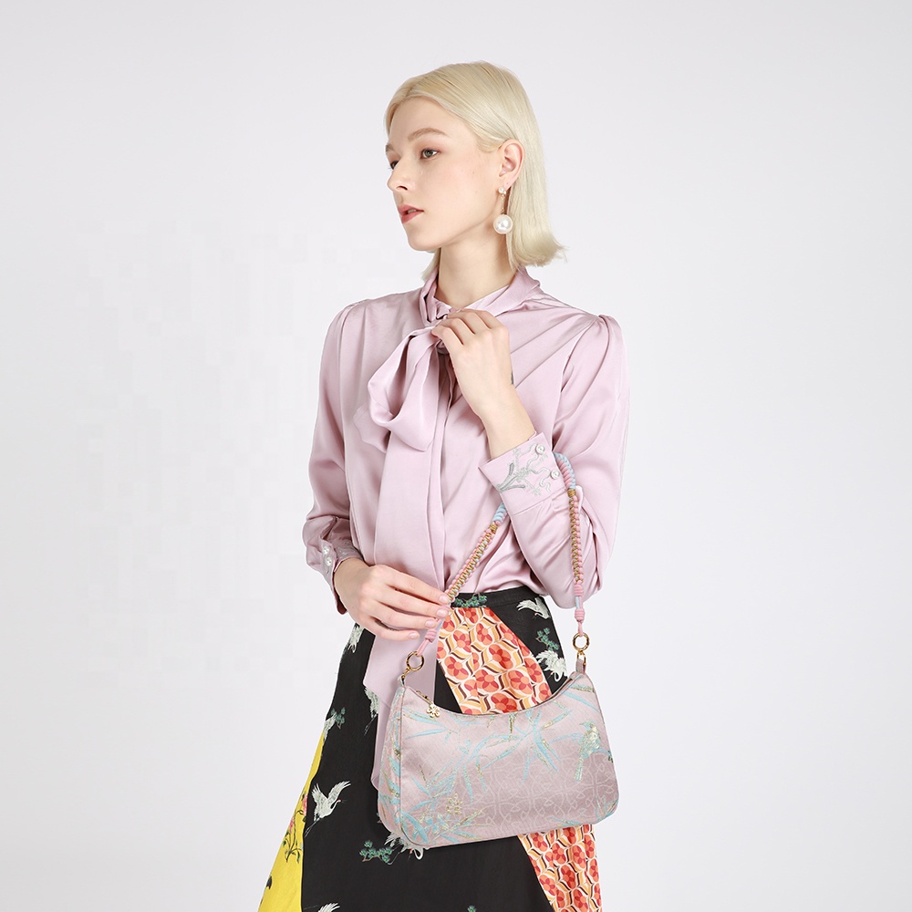 Hot Sale Hobo Saddle Bag Jacquard Poplin With Detachable Strap 7