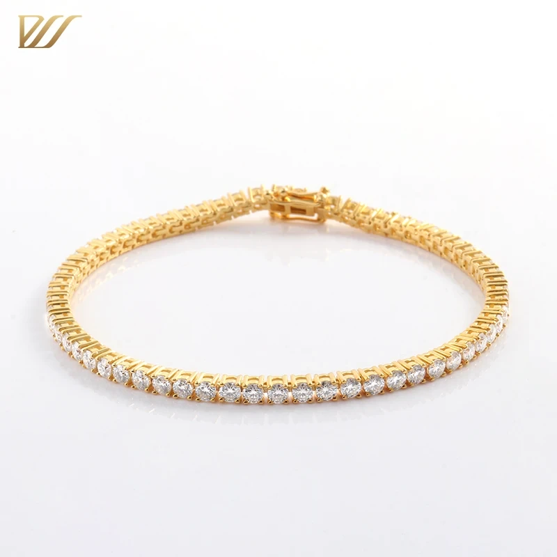 Provence Jewelry 2mm Round Brilliant Cut Def Color Moissanite Hip Hop Sliver Tennis Bracelet Trendy 1