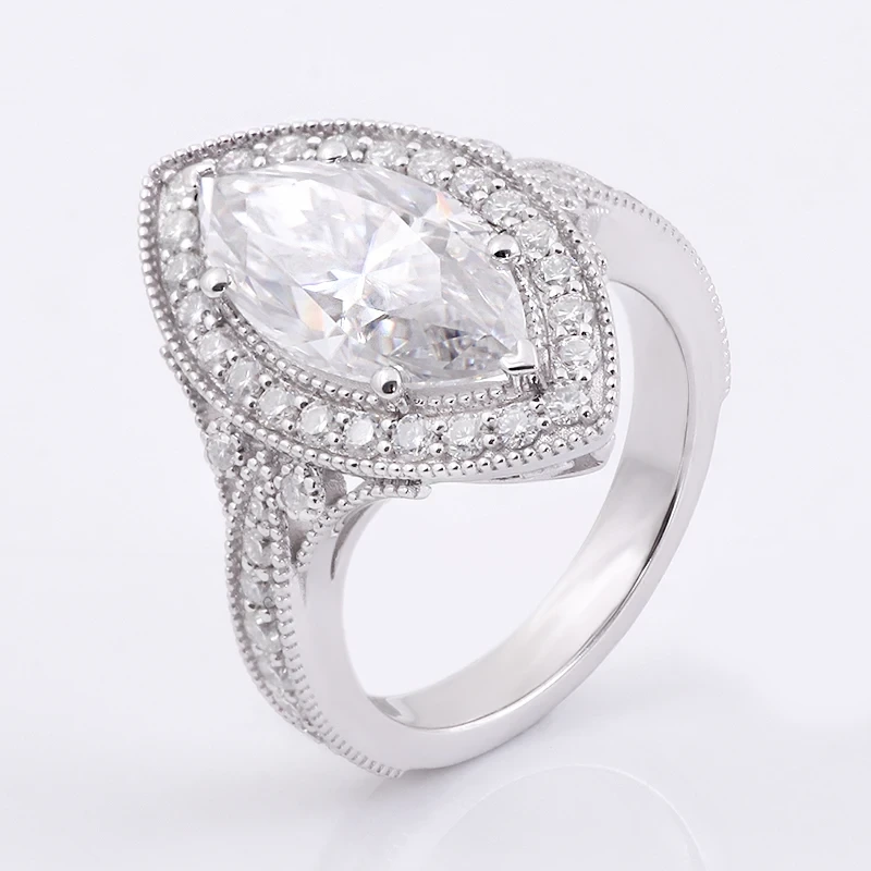 مخصصة 18K Marquise Moissanite Ring 3 قيراط Marquise Moissanite خاتم الخطوبة 1