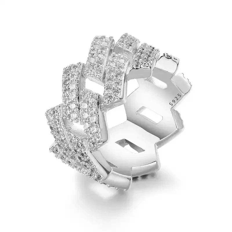 Hip Hop Style Diamond Moissanite Anillo de boda Boda de boda Luxury Out Jewelry 925 Silver Cuban Engagement Anillos 1
