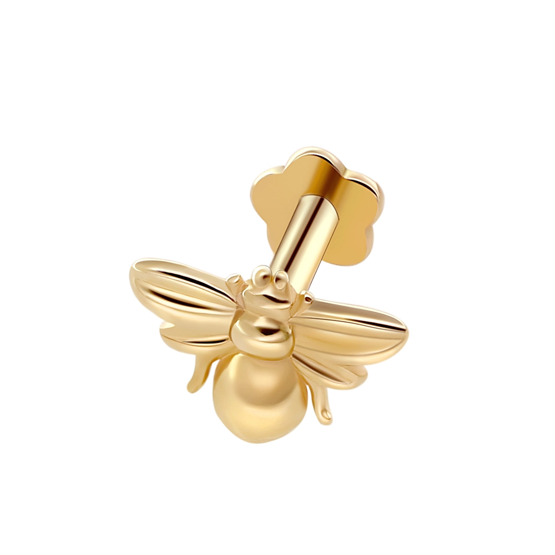 Piercing corporel en titane, bijou en or massif 14 carats, sans filetage, abeille, Eternal Metal, ASTM F136 1