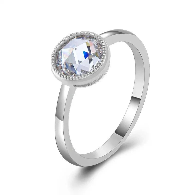 Anillo de moissanita de talla rosa con engaste de bisel, anillo de compromiso de moissanita de talla rosa de 1,5 ct, anillo de bodas con diamantes, regalo de aniversario 1