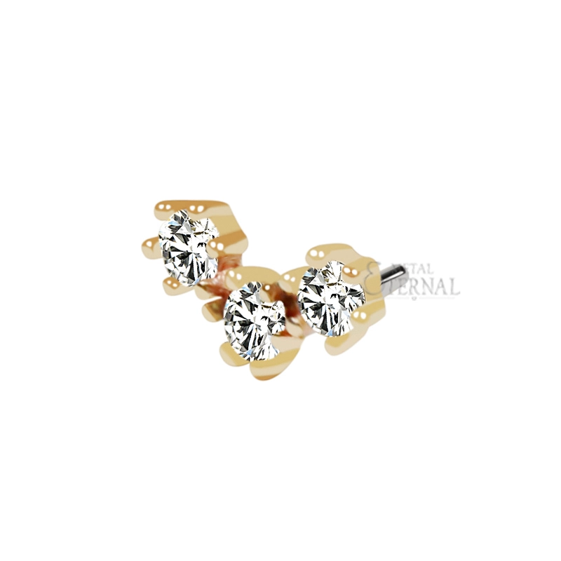 Eternal Metal 14kt Gold Threadless 3-prong Set Clear Cz Top Piercing Jewelry 1