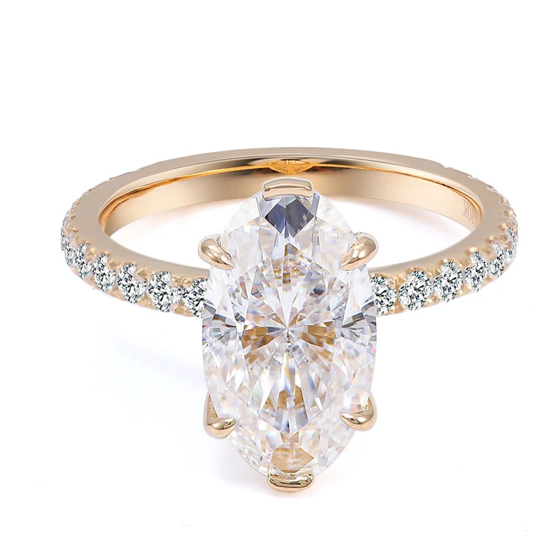 Pure de 14k amarillo anillo de oro real solitario piedra anillo de moissanite boda 3ct marquesa compromiso de joyería fina anillo de joyería 1
